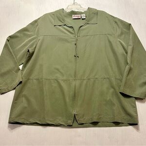 Joanna Plus 2X Green Zip Jacket Blouse | Made in USA | Relaxed Fit